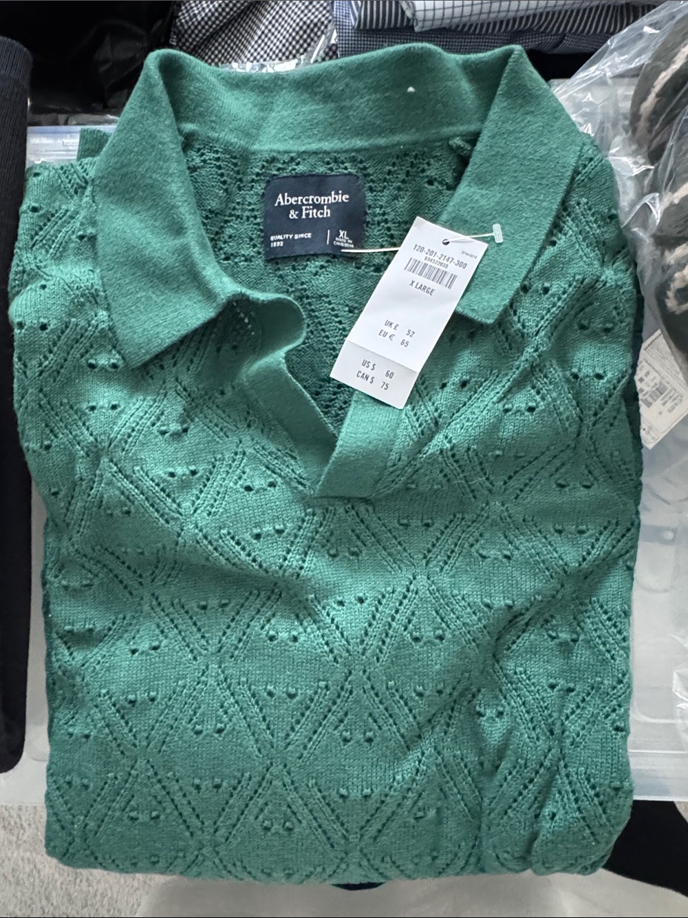 Abercrombie & Fitch Teal Pointelle Polo Sweater